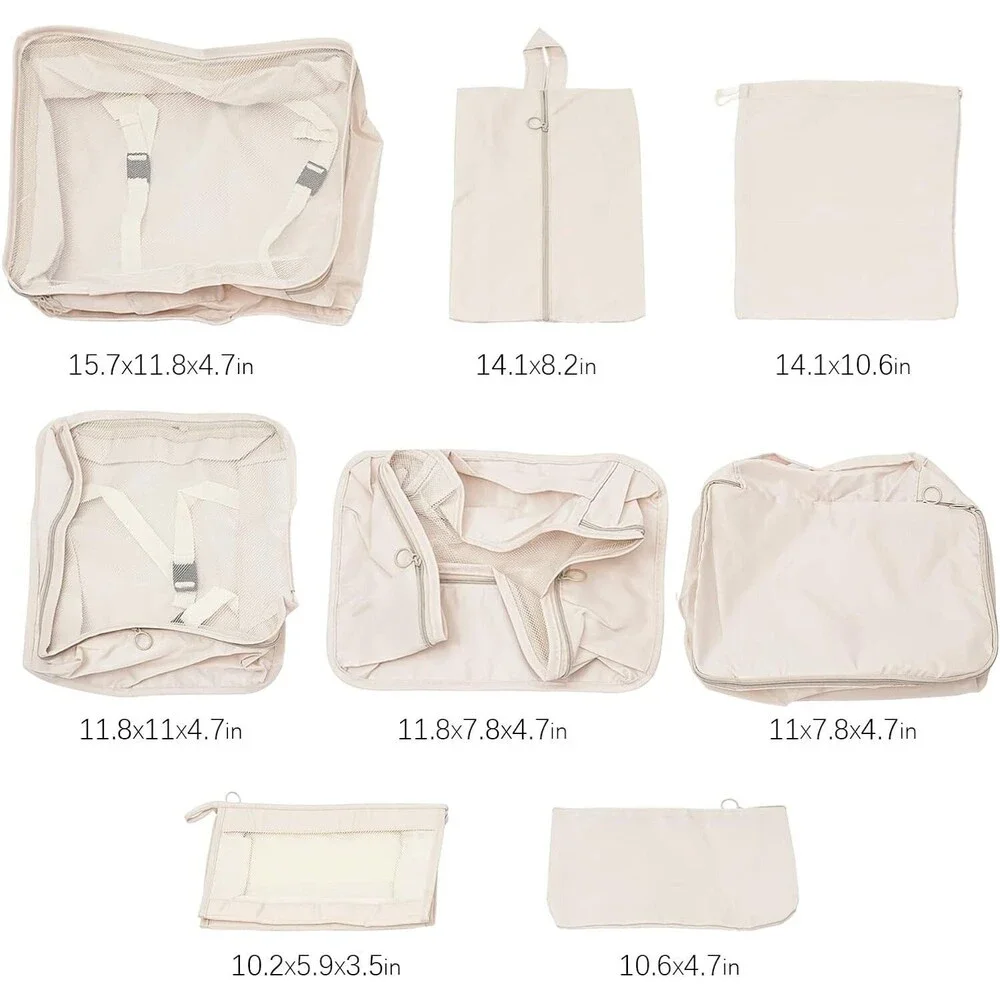 Set of 8 Travel Storage Bags to - Zipper Packing Bags Luggage Toiletry Organizer